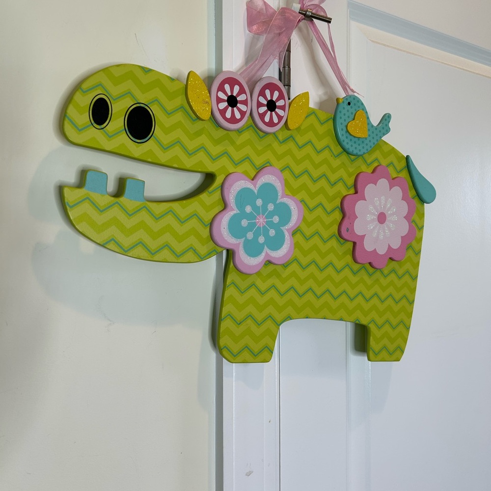 Hobby Lobby Green Hippo Wall Decor with Pink and Blue Accents